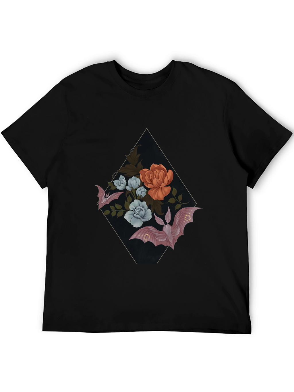Floral Bat Graphic Tee - Gothic Style