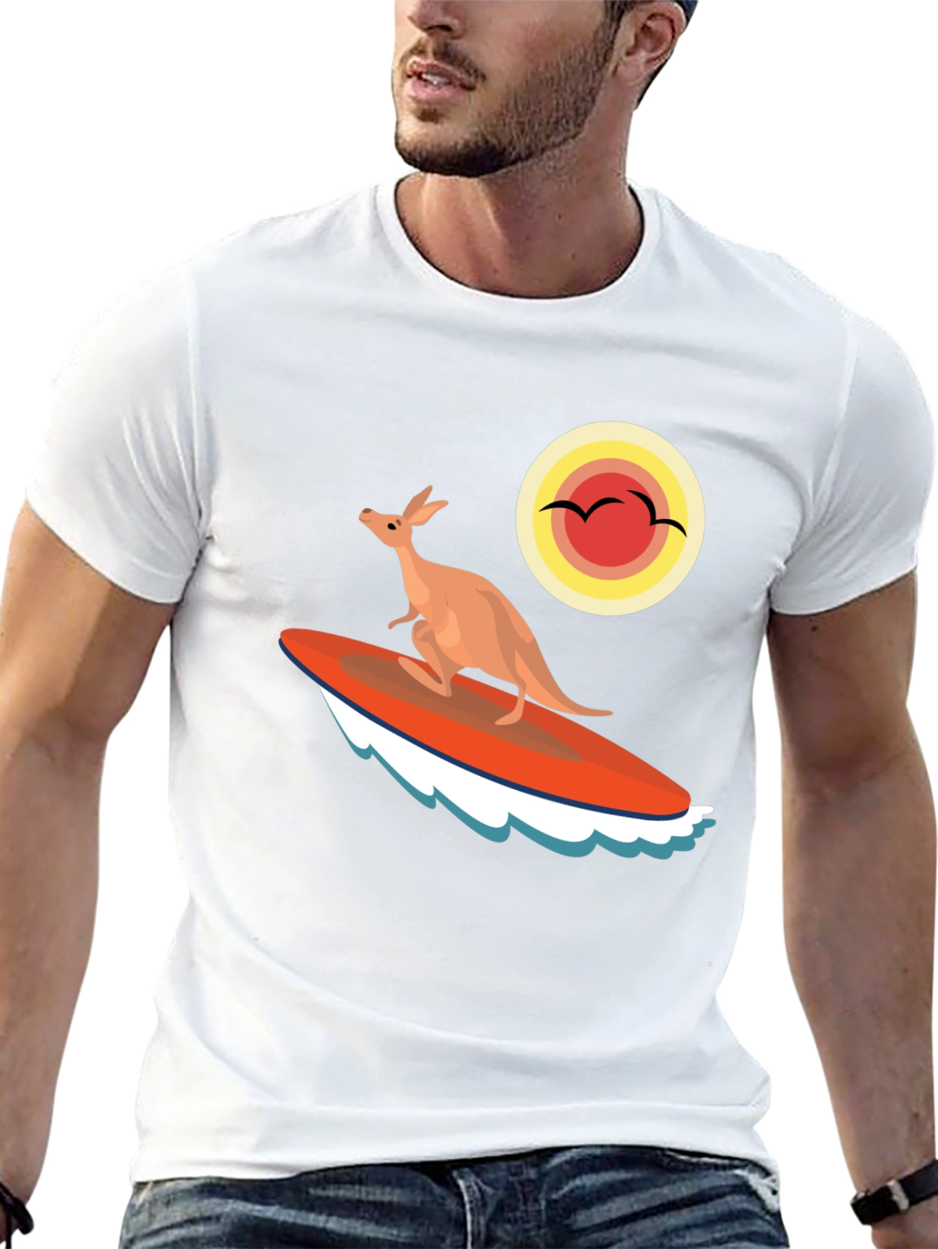 Surfing Kangaroo Graphic T-Shirt - Black