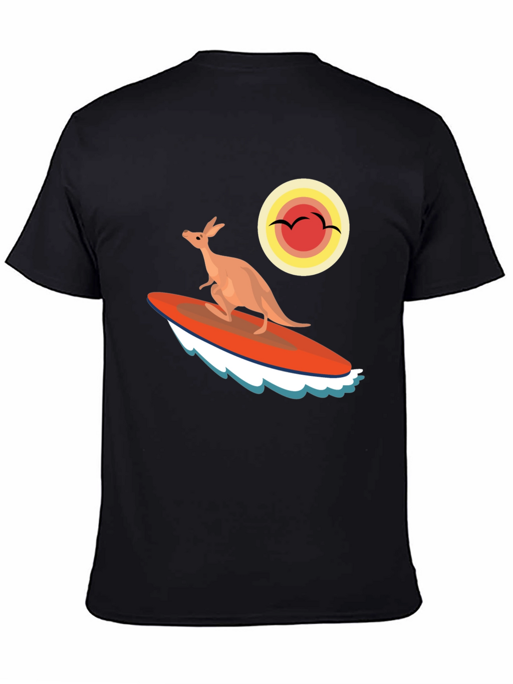 Surfing Kangaroo Graphic T-Shirt - Black