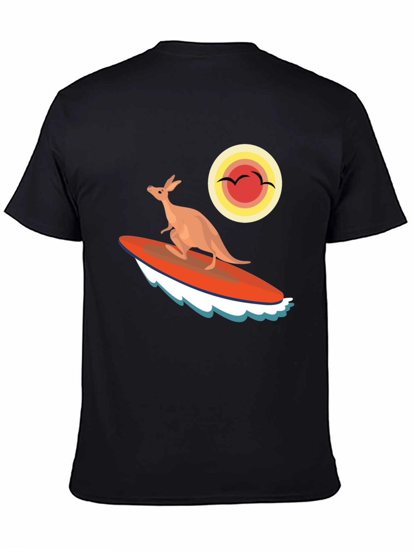 Surfing Kangaroo Graphic T-Shirt - Black