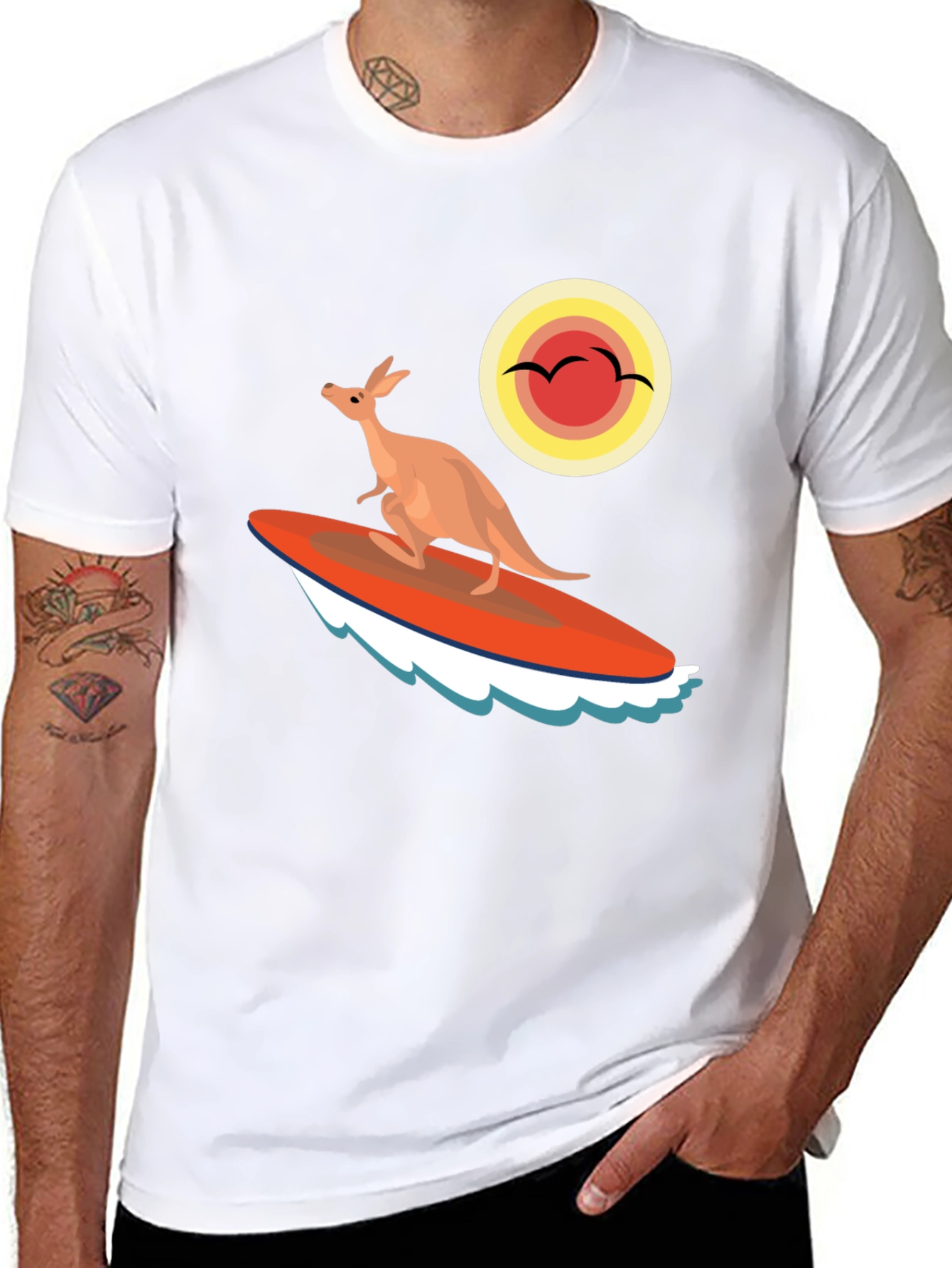 Surfing Kangaroo Graphic T-Shirt - Black