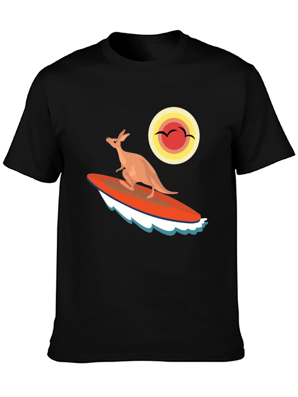 Surfing Kangaroo Graphic T-Shirt - Black