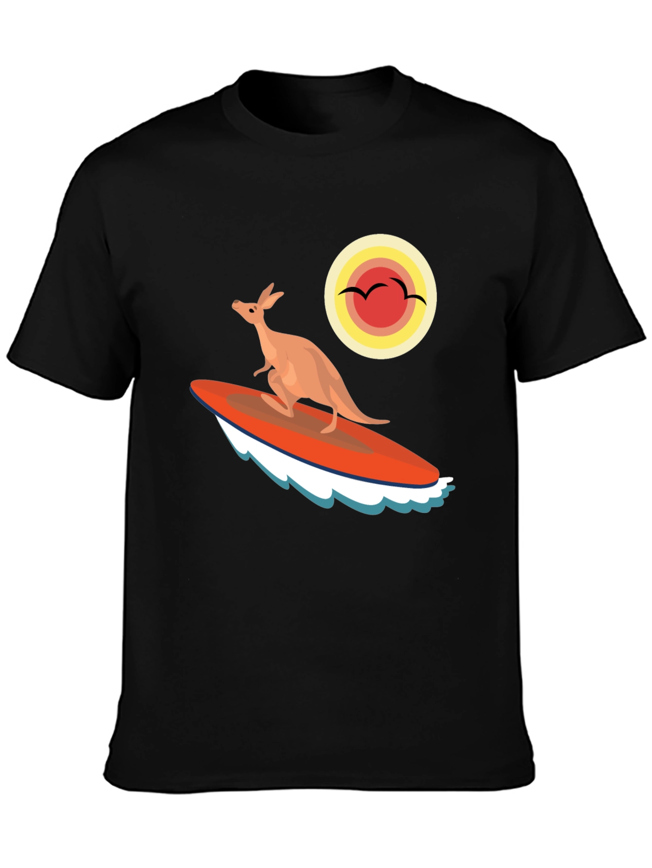 Surfing Kangaroo Graphic T-Shirt - Black