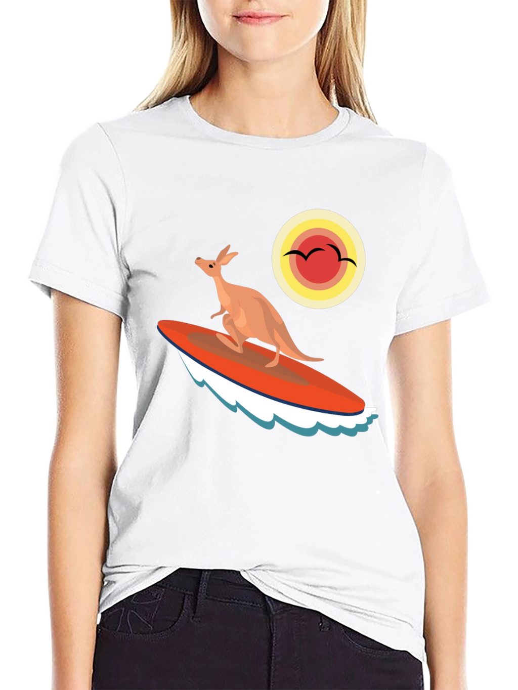 Surfing Kangaroo Graphic T-Shirt - Black