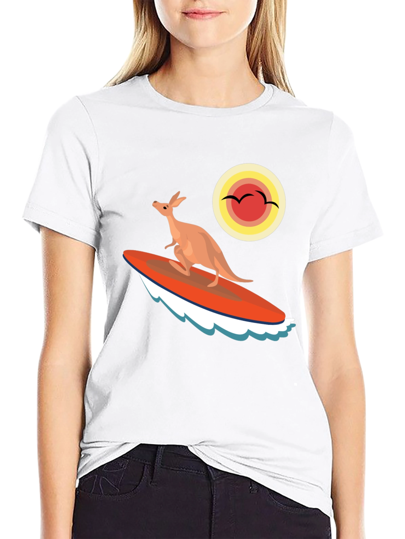 Surfing Kangaroo Graphic T-Shirt - Black