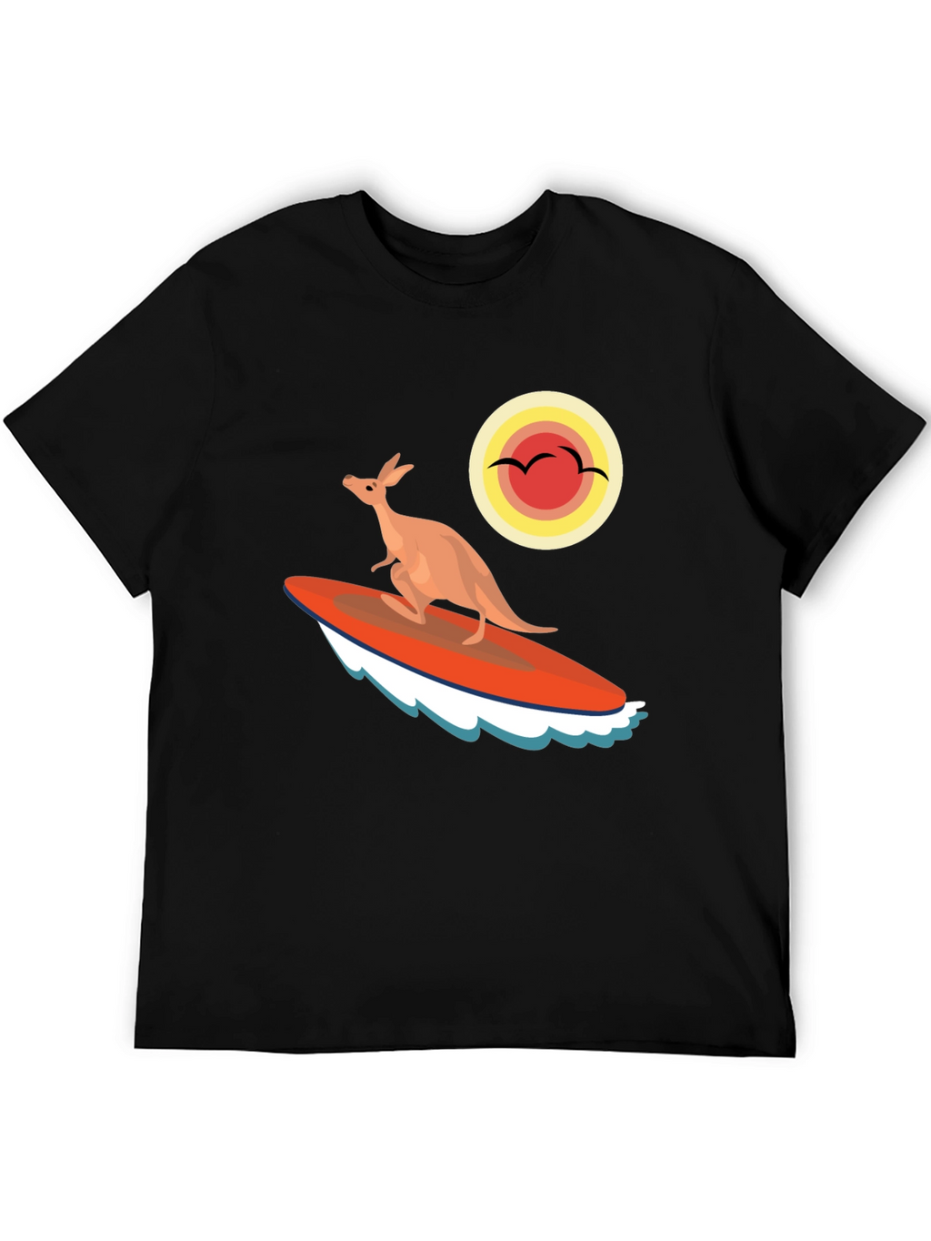 Surfing Kangaroo Graphic T-Shirt - Black