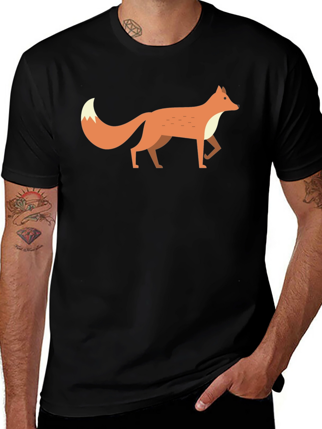 Fox Graphic Tee -  Mens Black Cotton T-Shirt