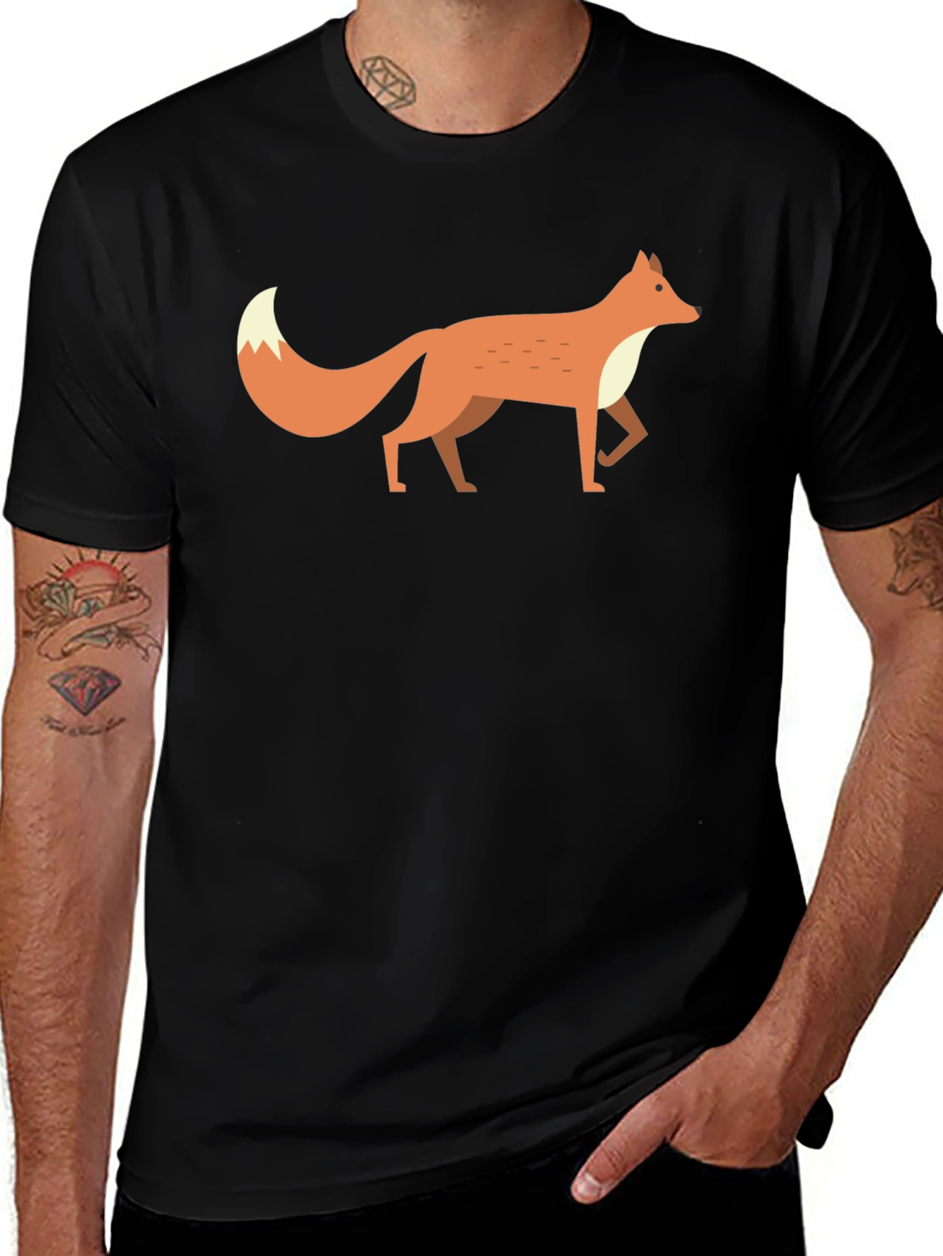 Fox Graphic Tee -  Mens Black Cotton T-Shirt