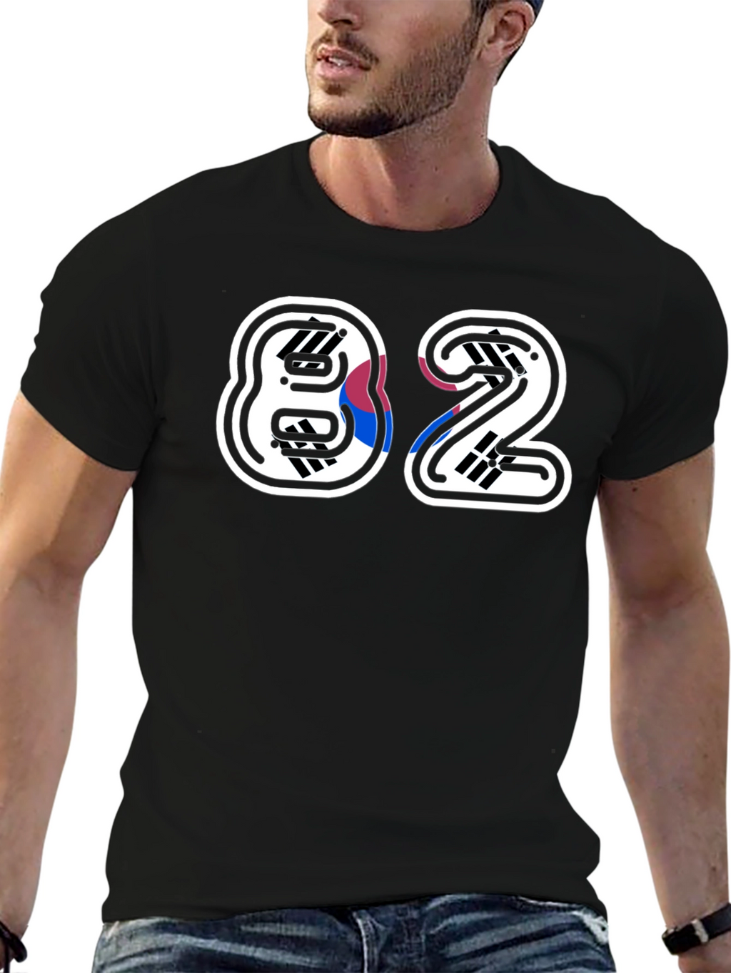 Stylish 82 Graphic Print Black T-Shirt