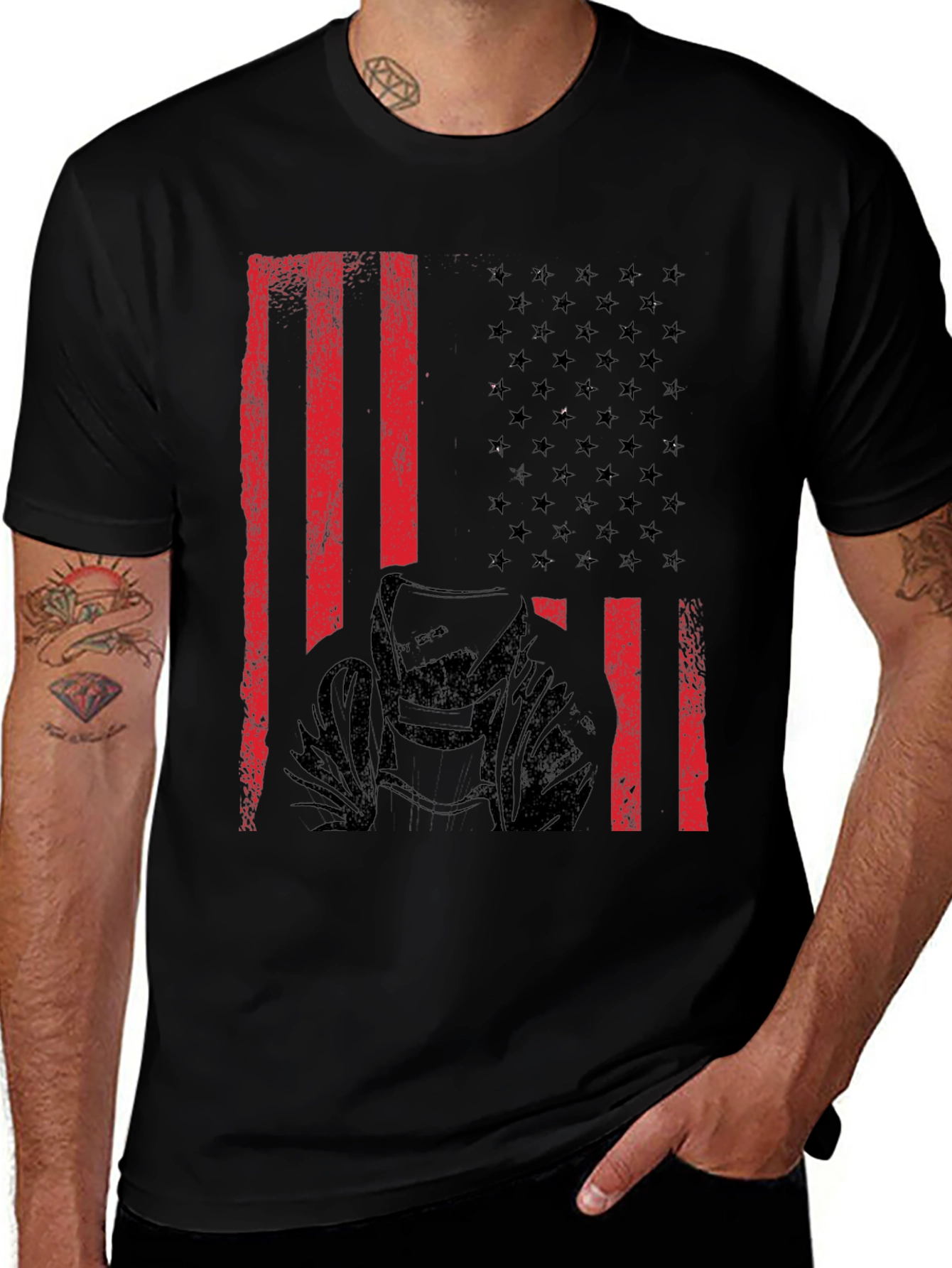 Welder American Flag Black T-Shirt