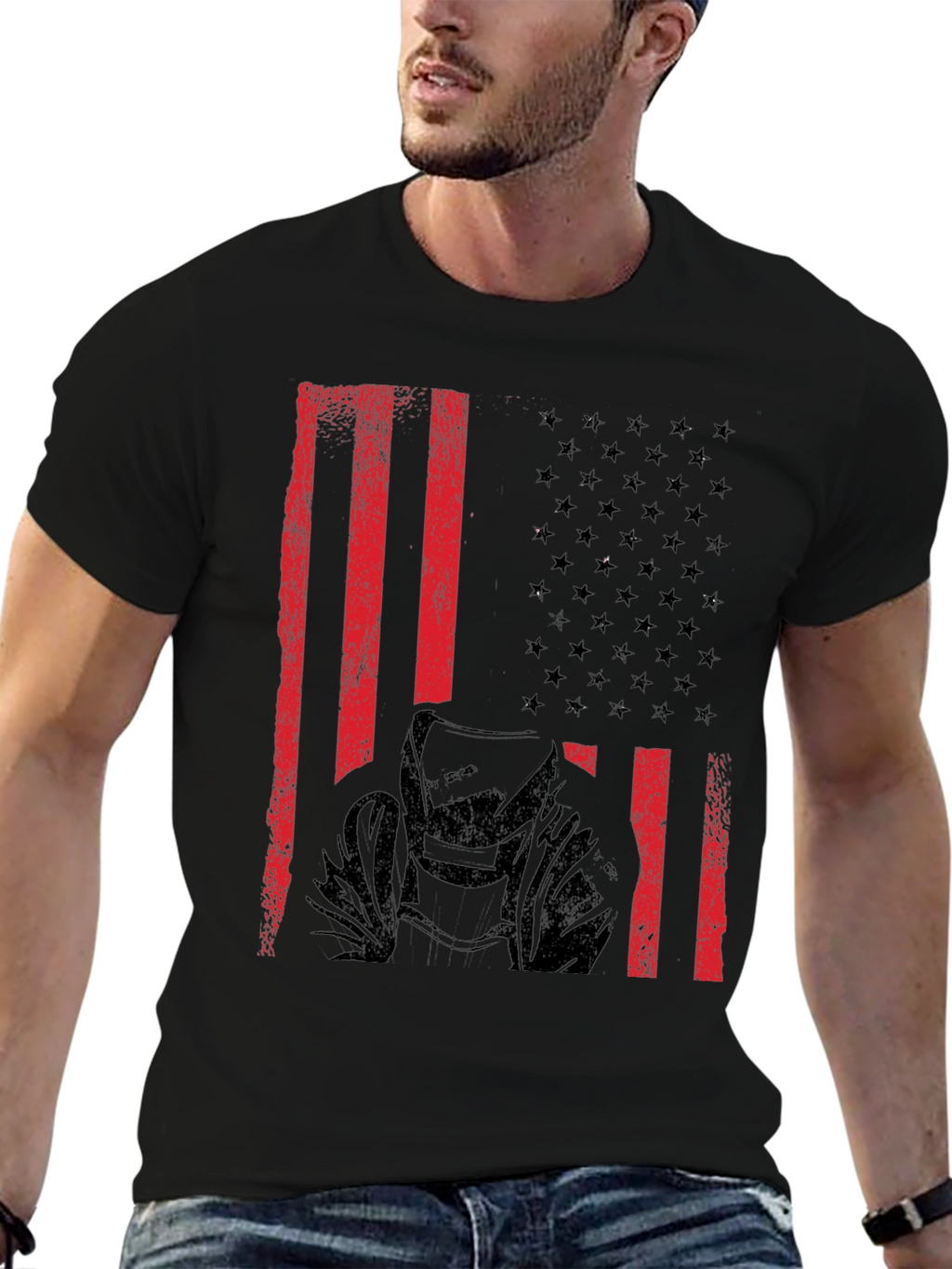 Welder American Flag Black T-Shirt