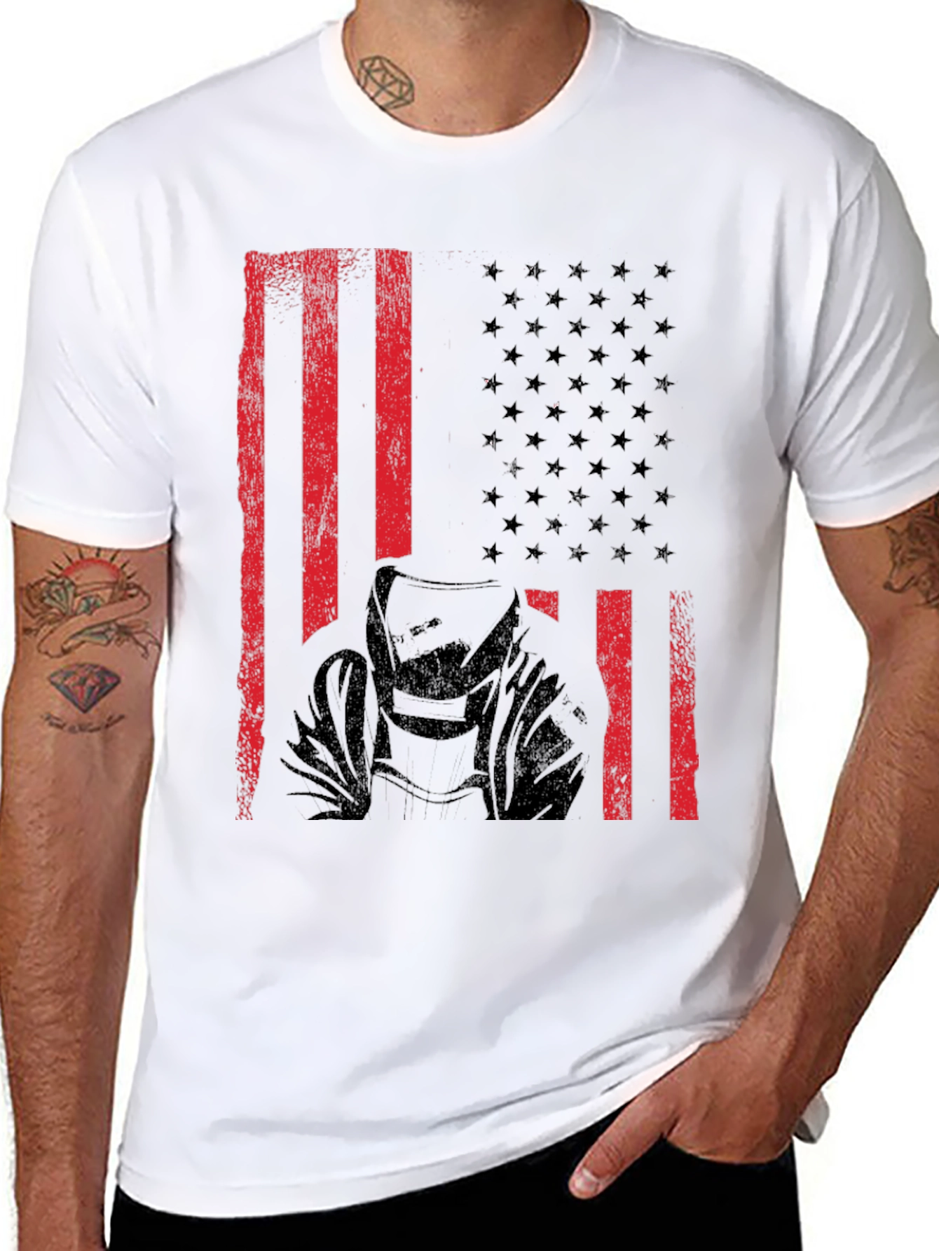 Welder American Flag Black T-Shirt