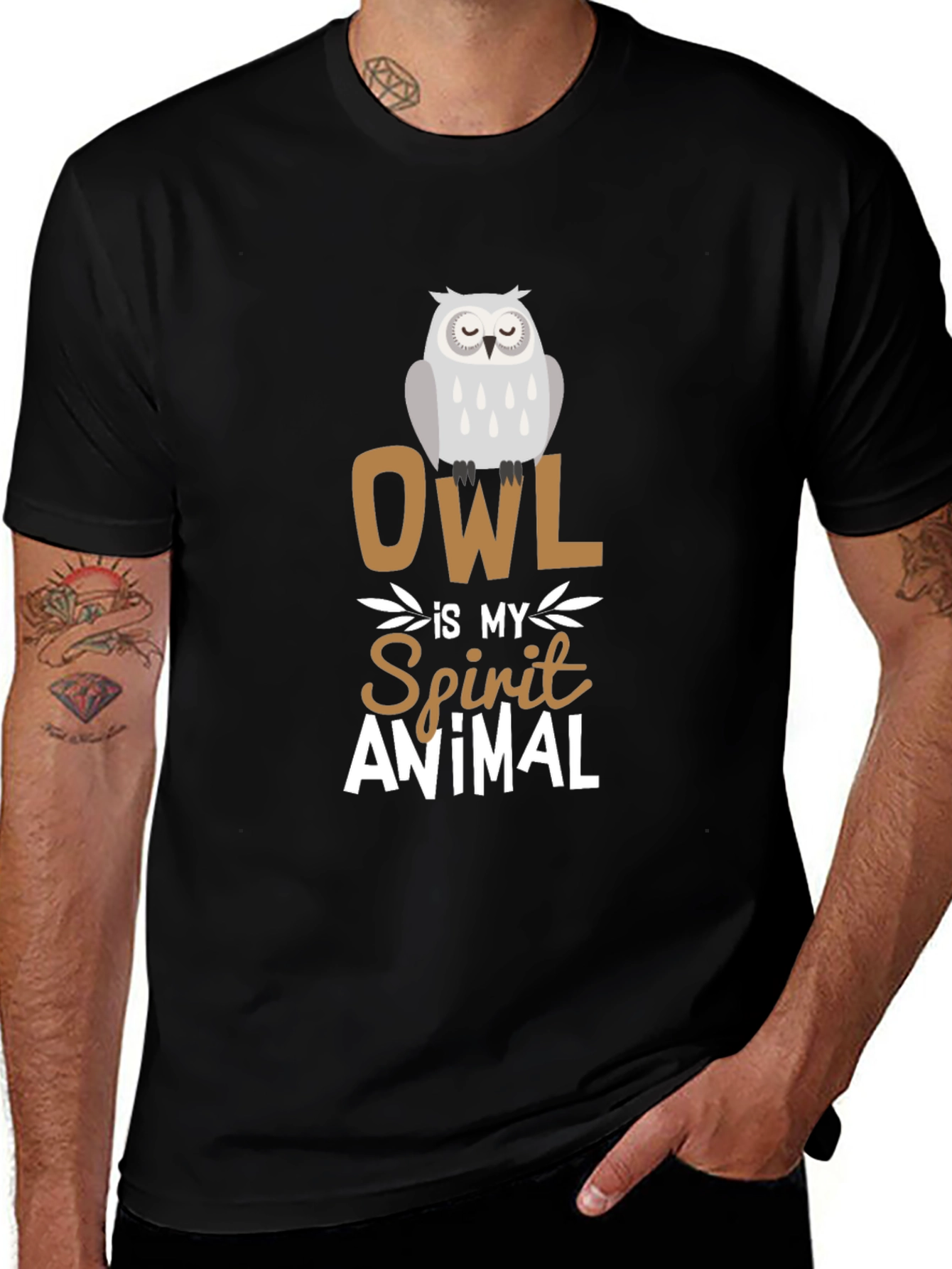 Owl Spirit Animal Graphic Tee - Black Cotton T-Shirt