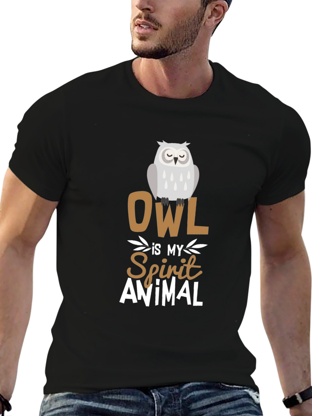Owl Spirit Animal Graphic Tee - Black Cotton T-Shirt