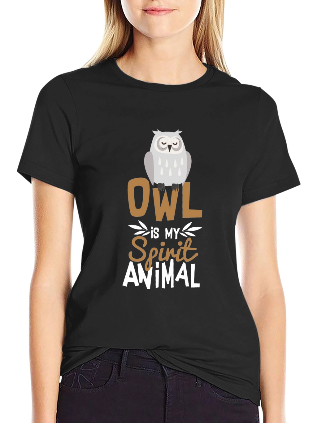 Owl Spirit Animal Graphic Tee - Black Cotton T-Shirt