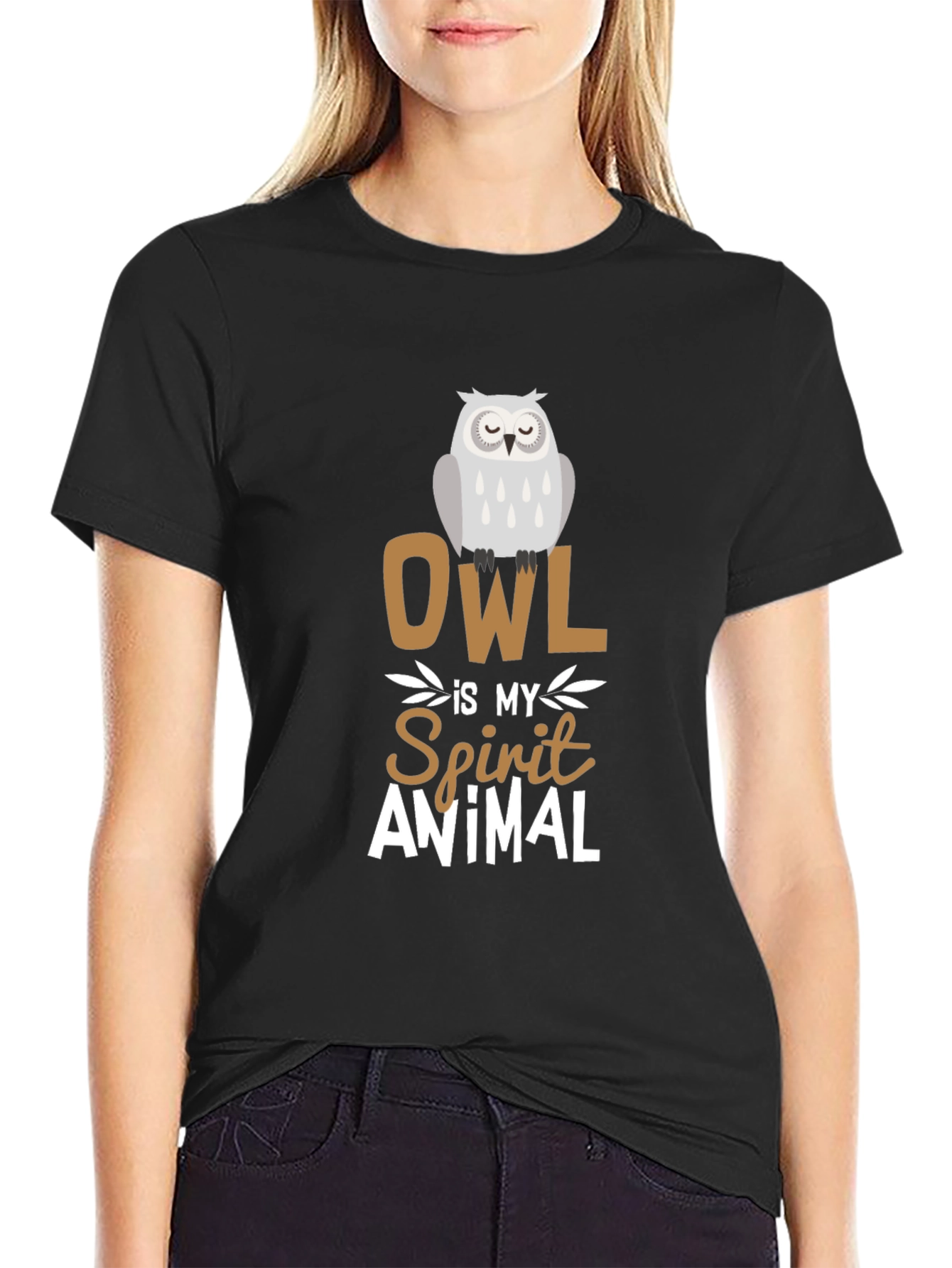 Owl Spirit Animal Graphic Tee - Black Cotton T-Shirt