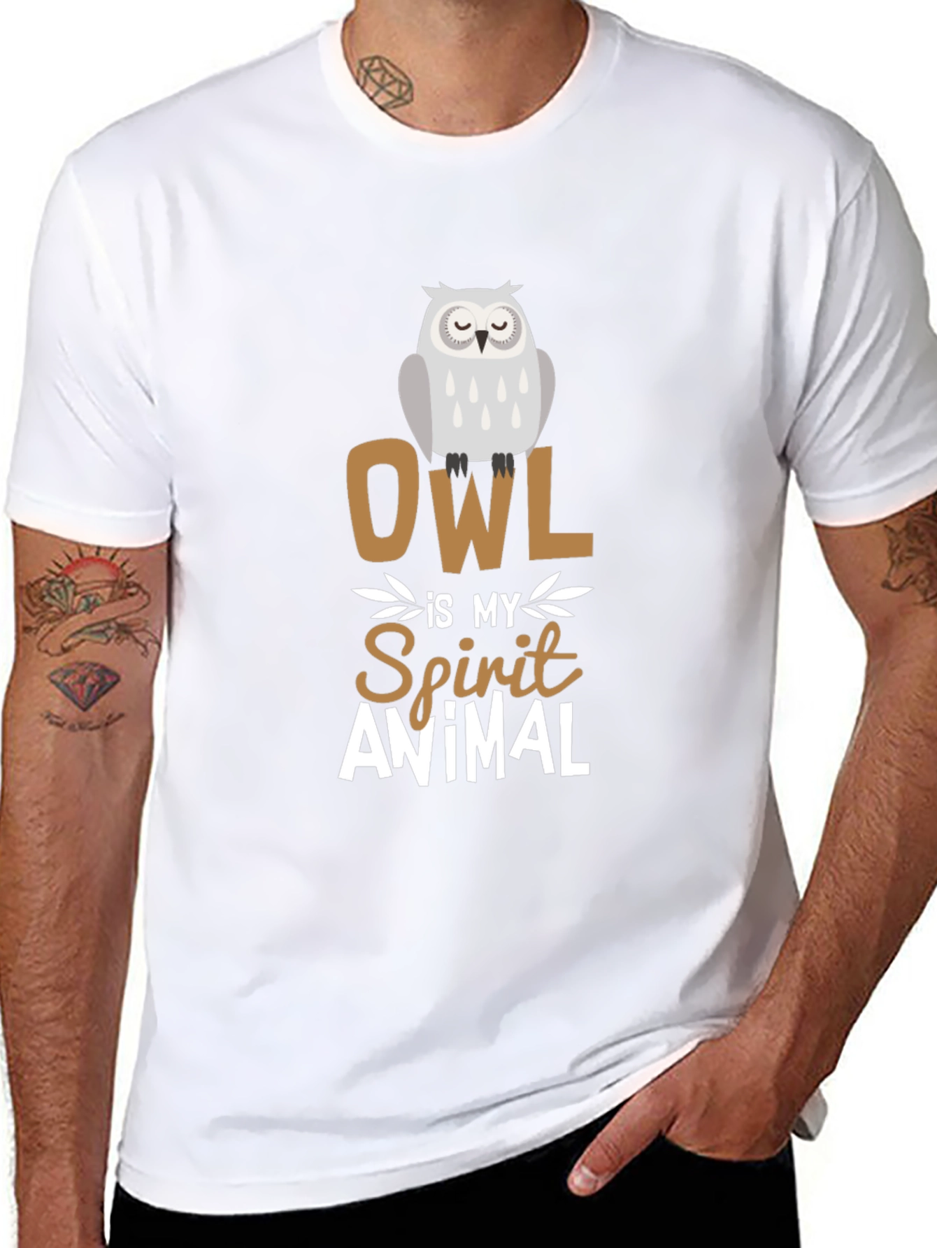 Owl Spirit Animal Graphic Tee - Black Cotton T-Shirt