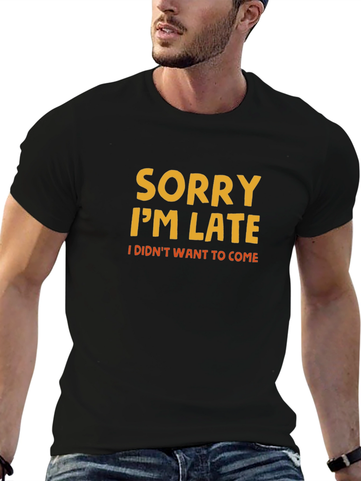 Sorry Im Late Graphic Tee - Black Cotton Blend