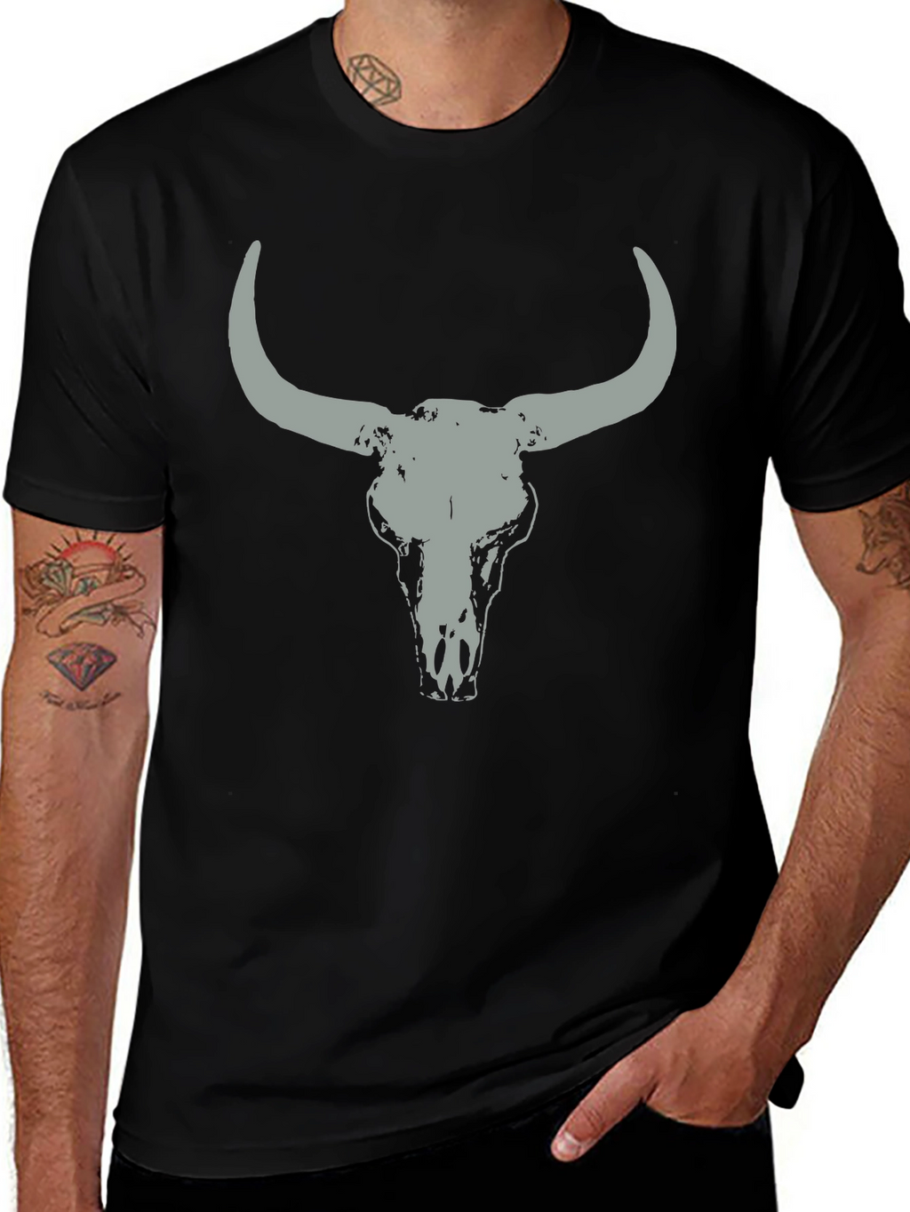 Bull Skull Graphic Tee - Casual Black T-Shirt