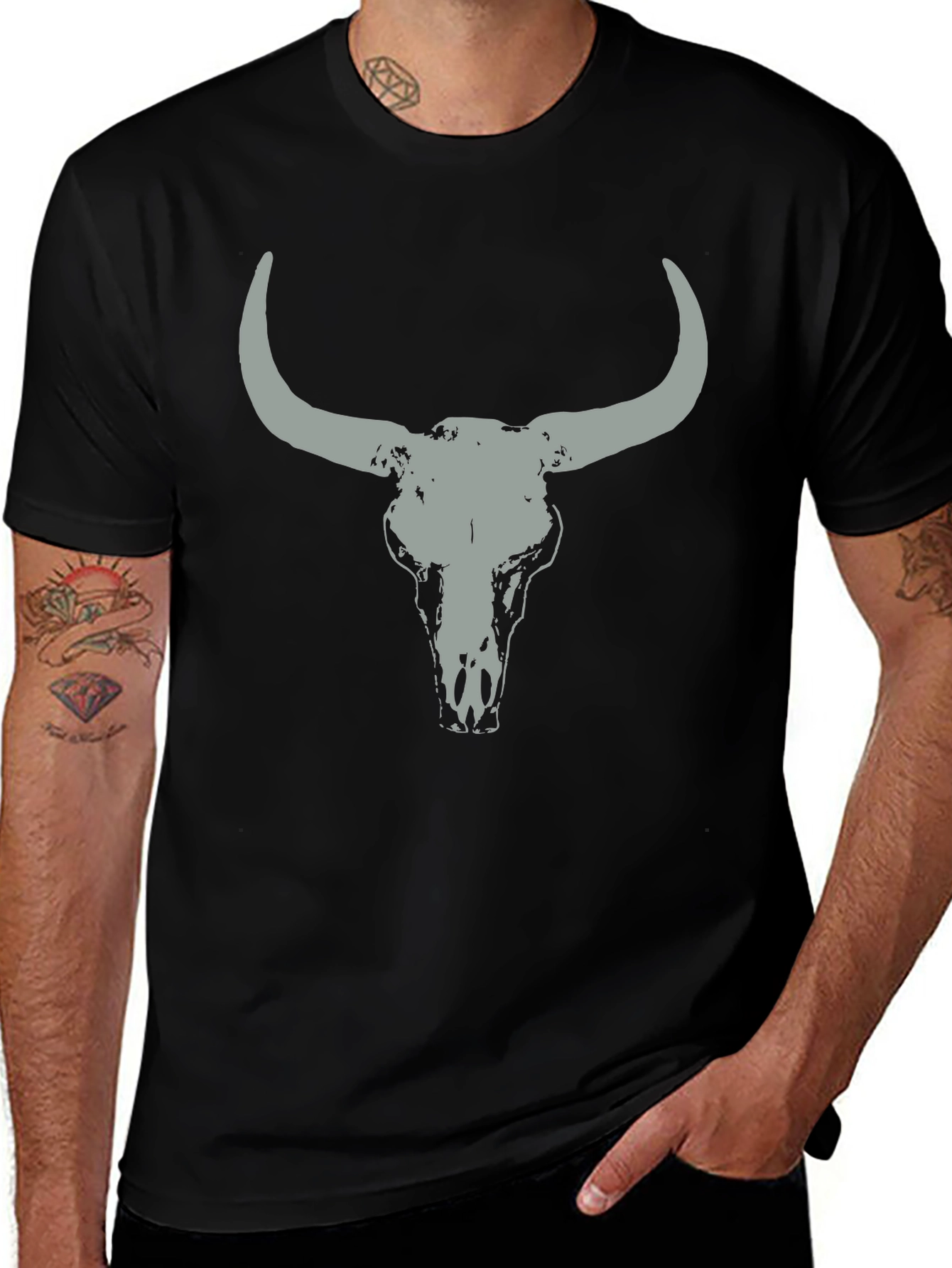 Bull Skull Graphic Tee - Casual Black T-Shirt
