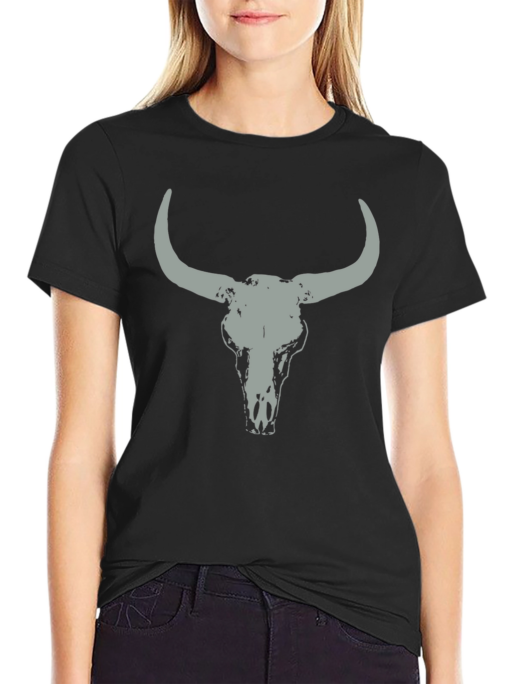 Bull Skull Graphic Tee - Casual Black T-Shirt