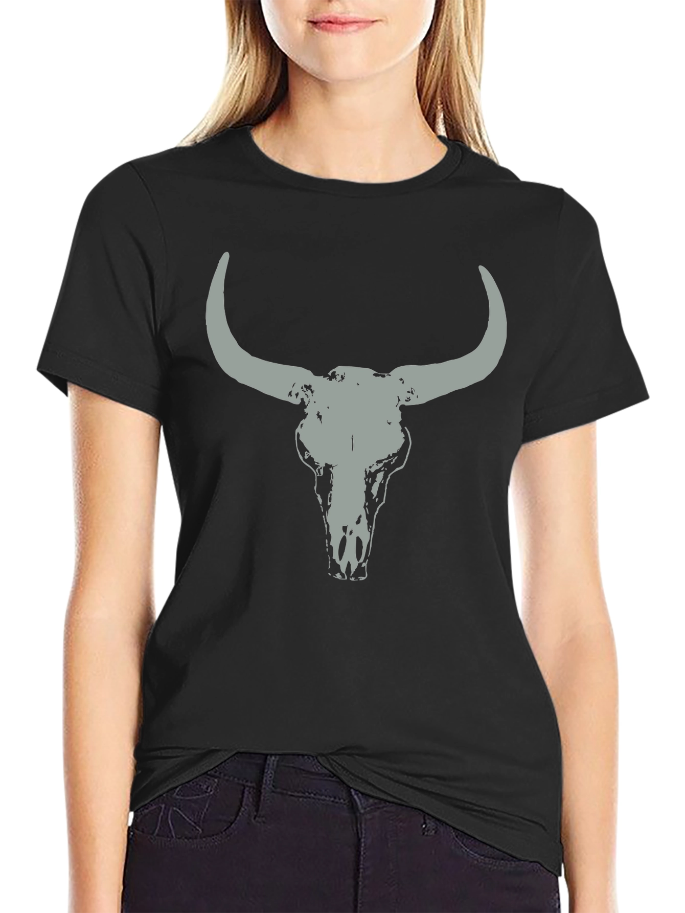 Bull Skull Graphic Tee - Casual Black T-Shirt