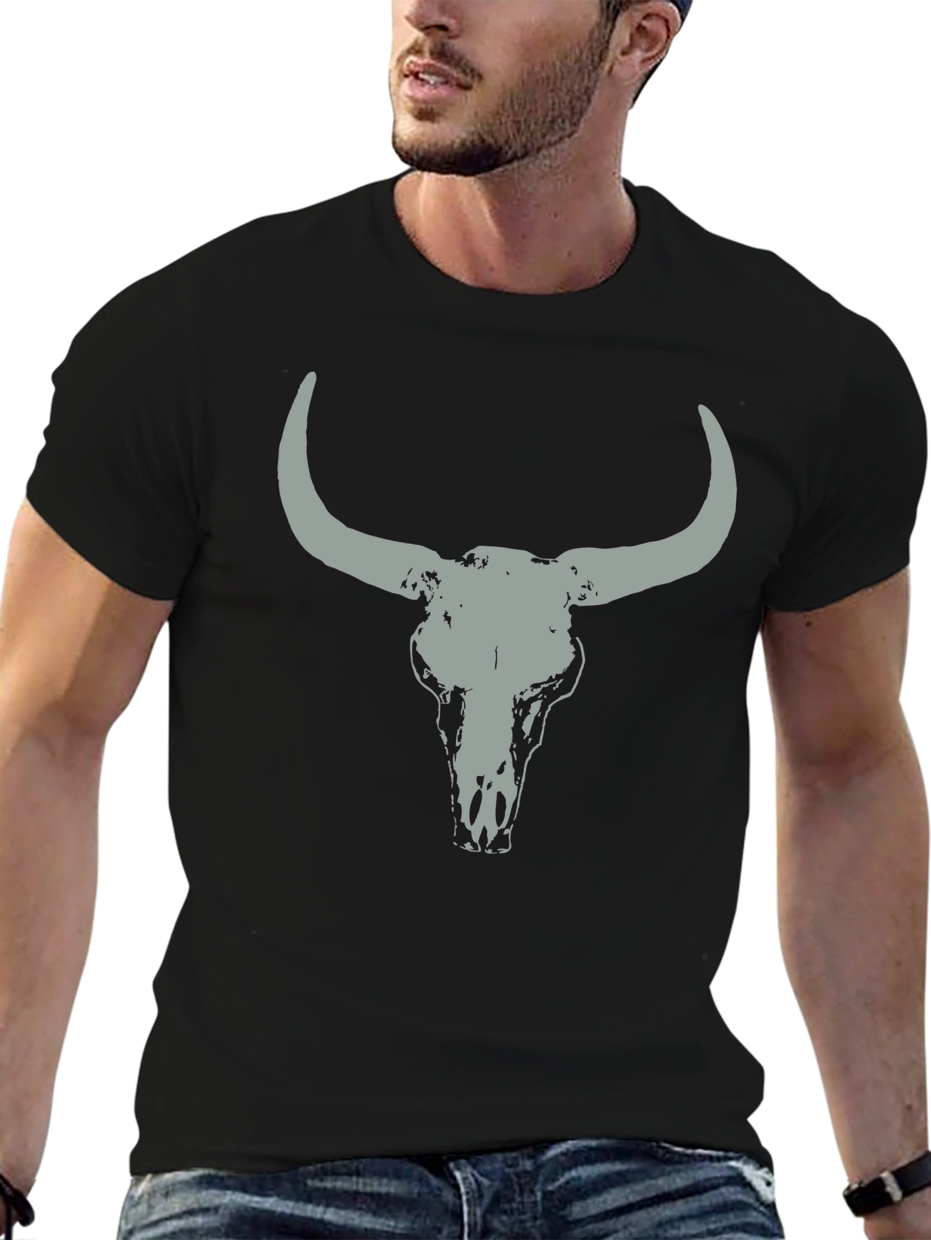 Bull Skull Graphic Tee - Casual Black T-Shirt