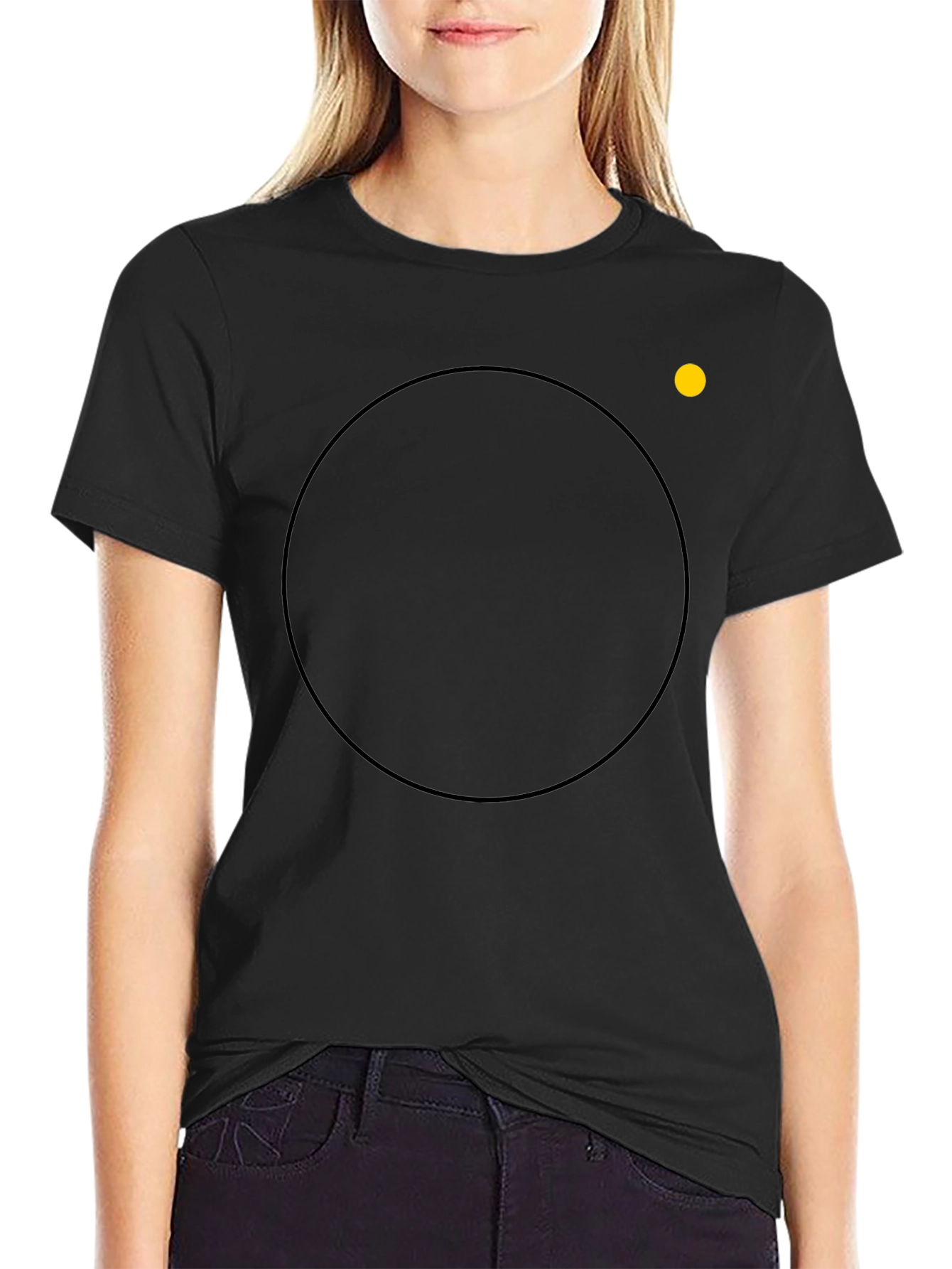 Mens Black Crew Neck T-Shirt with Circle Design