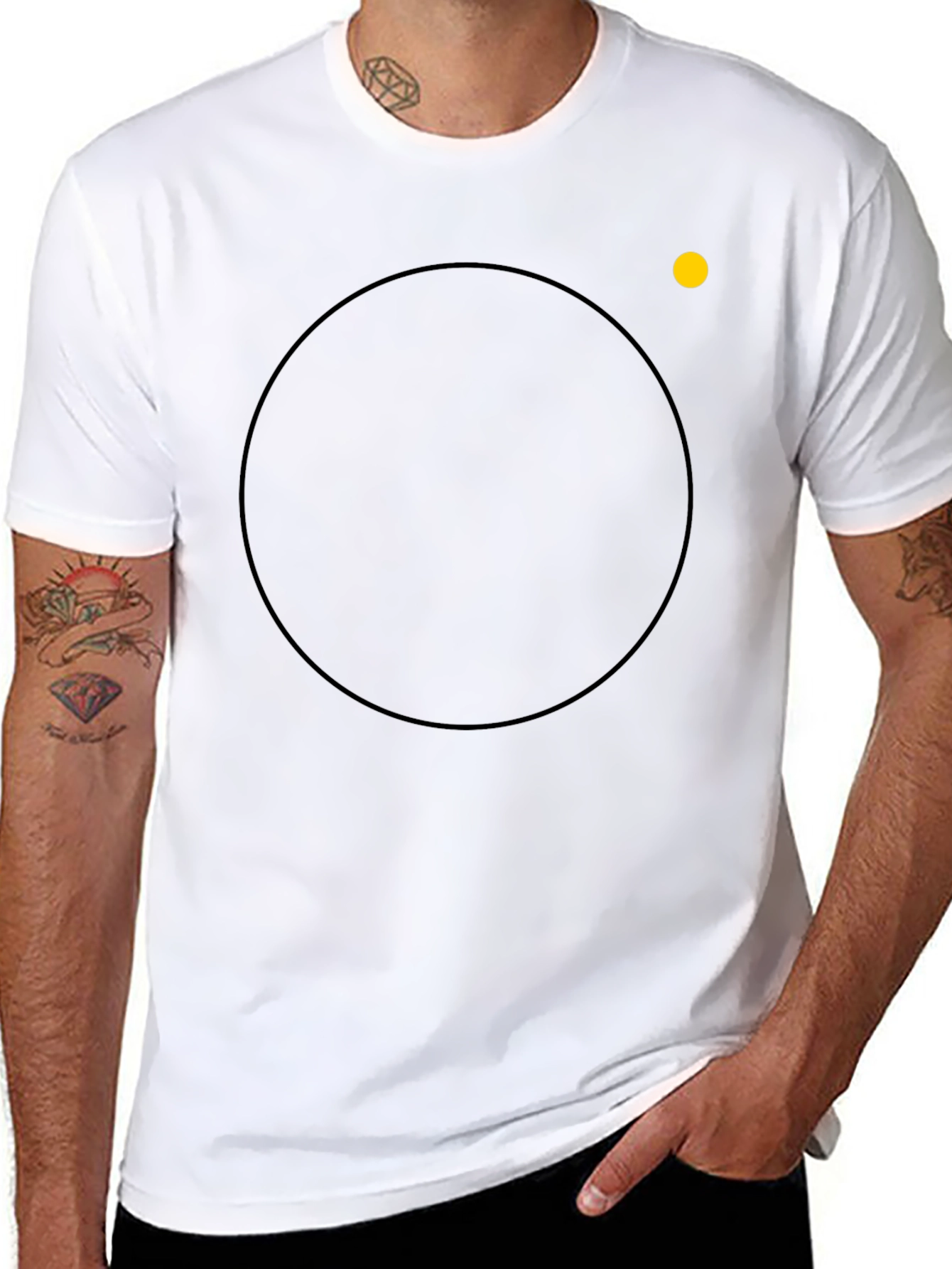 Mens Black Crew Neck T-Shirt with Circle Design