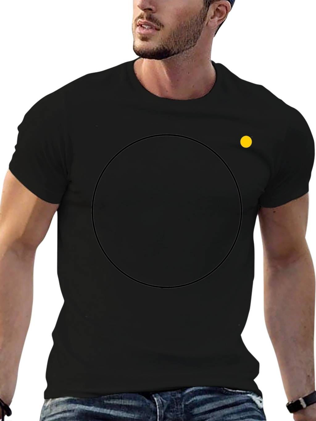 Mens Black Crew Neck T-Shirt with Circle Design
