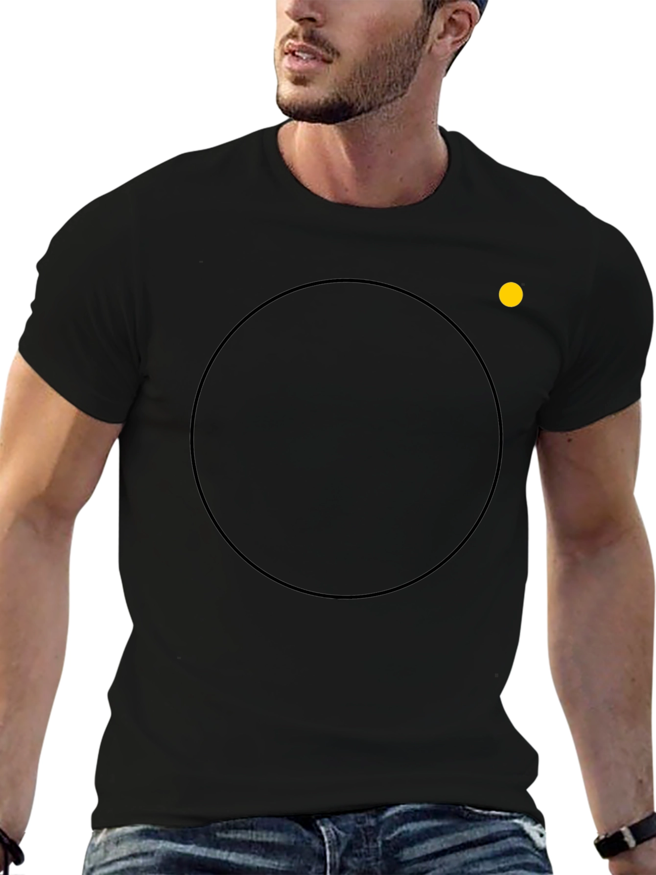 Mens Black Crew Neck T-Shirt with Circle Design