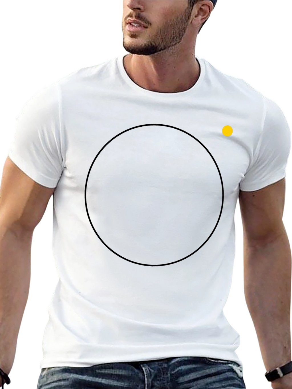 Mens Black Crew Neck T-Shirt with Circle Design