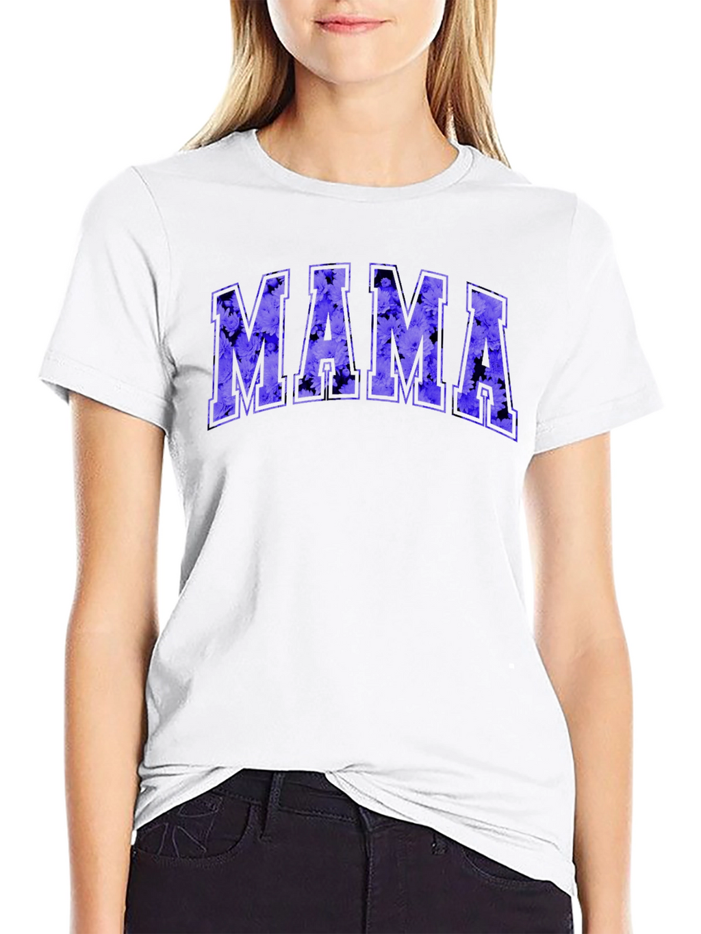 Mama Floral Print Black T-Shirt