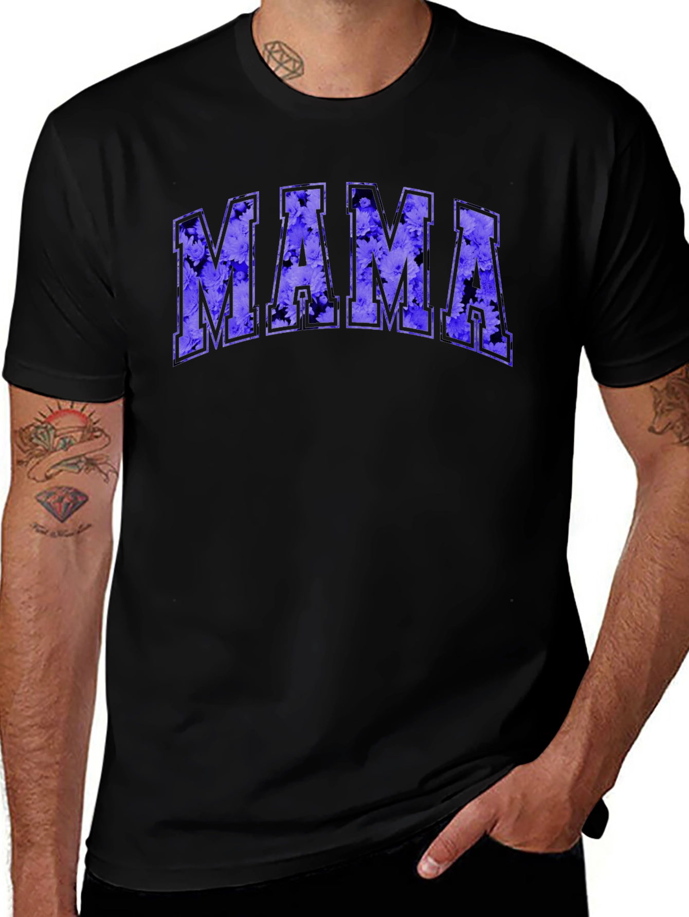 Mama Floral Print Black T-Shirt