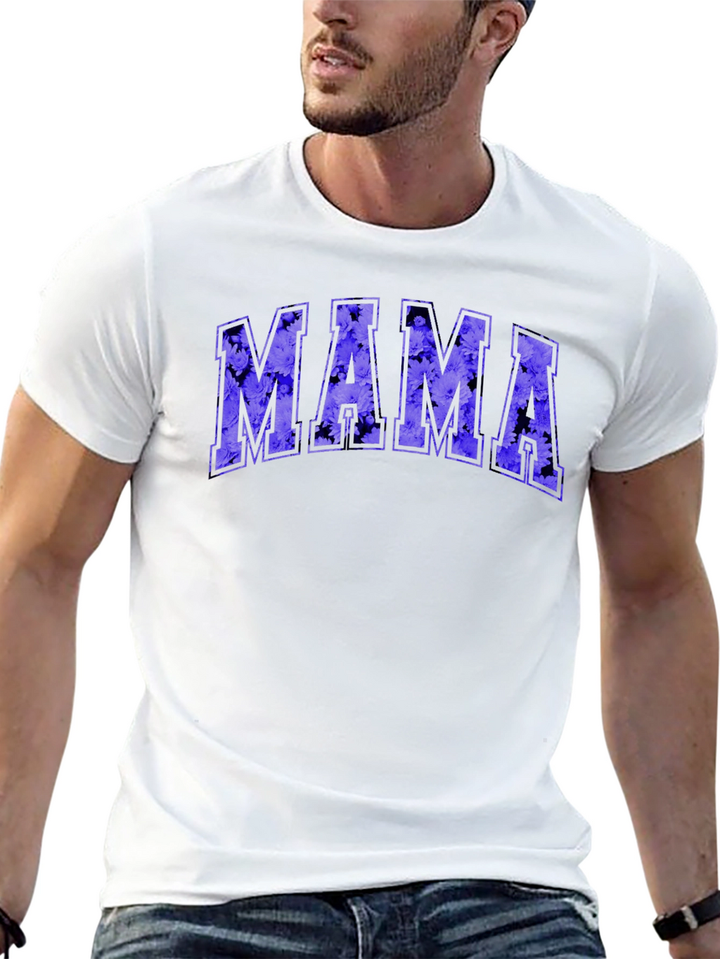 Mama Floral Print Black T-Shirt