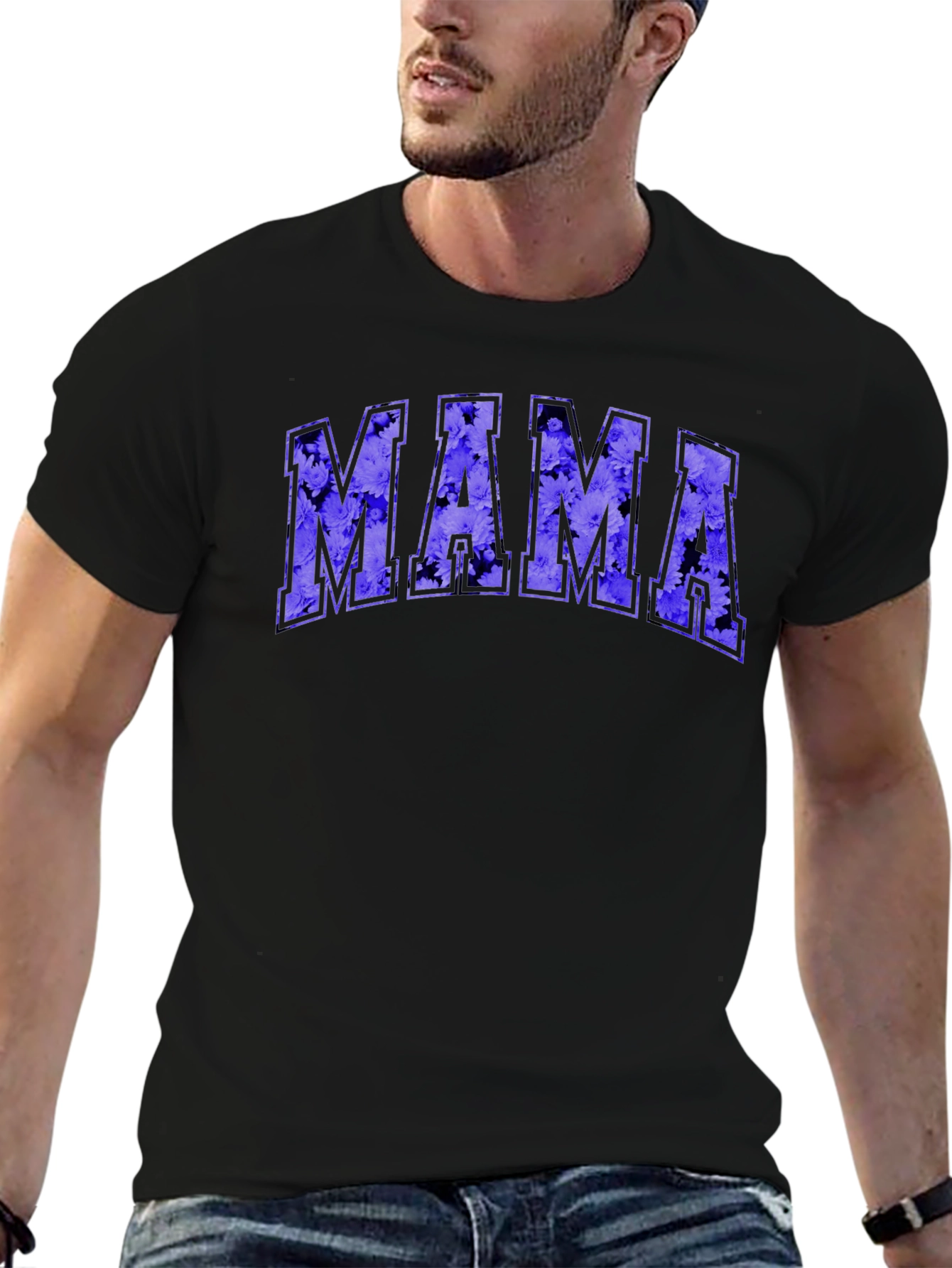 Mama Floral Print Black T-Shirt