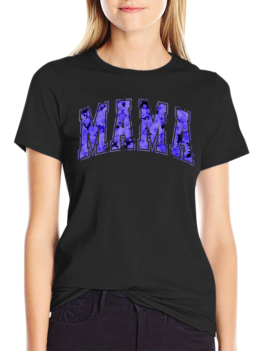 Mama Floral Print Black T-Shirt