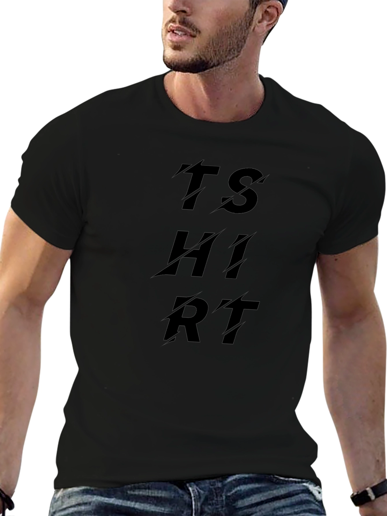 Black T-Shirt with Distressed TSHIRT Text Design
