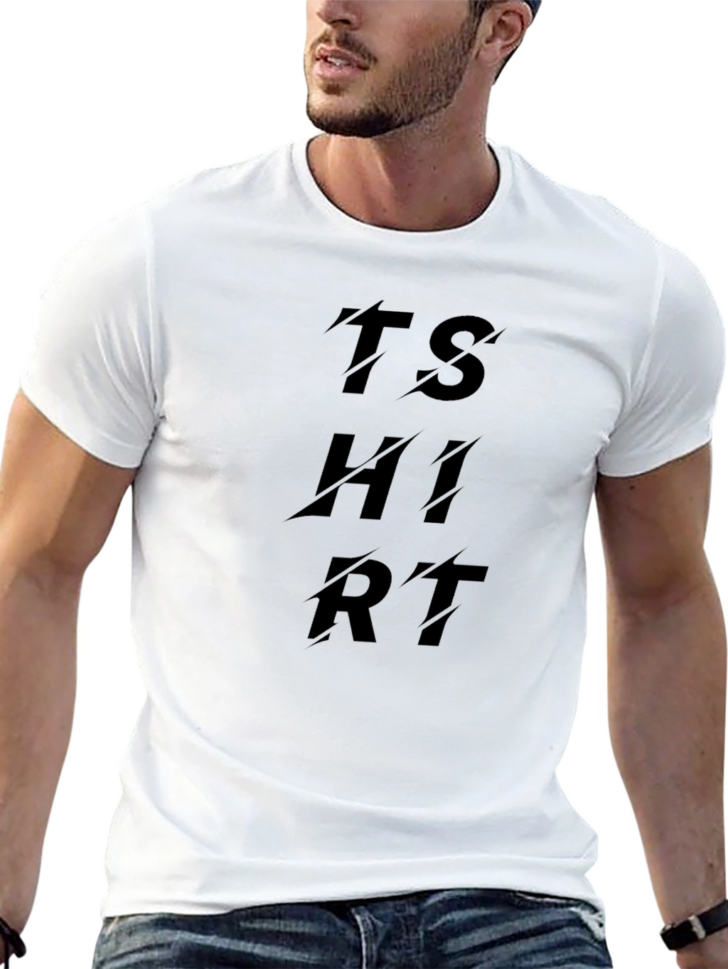 Black T-Shirt with Distressed TSHIRT Text Design