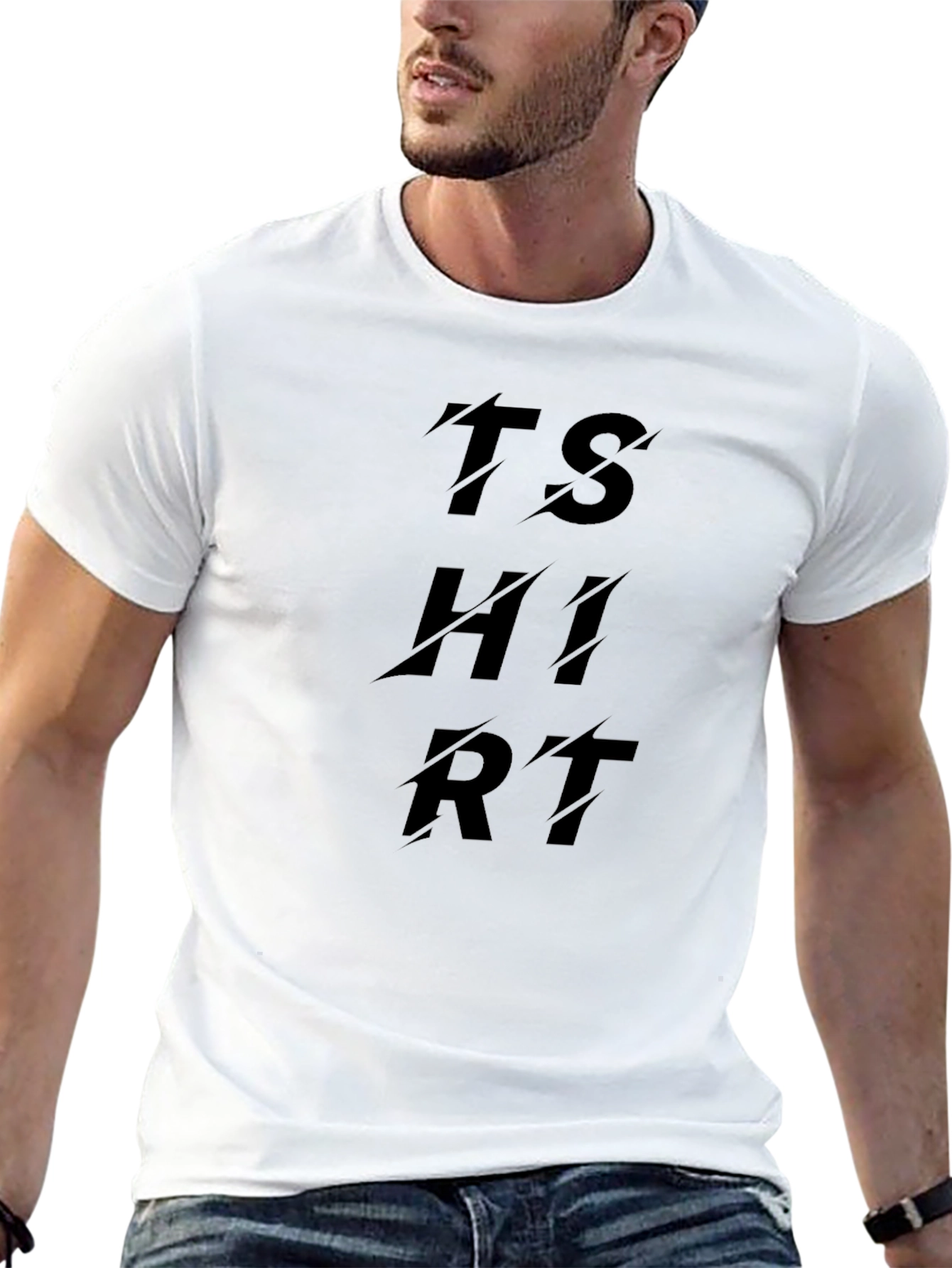 Black T-Shirt with Distressed TSHIRT Text Design