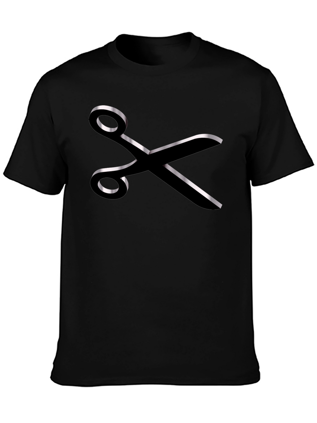 Stylish Scissors Graphic Tee - Black Cotton Blend