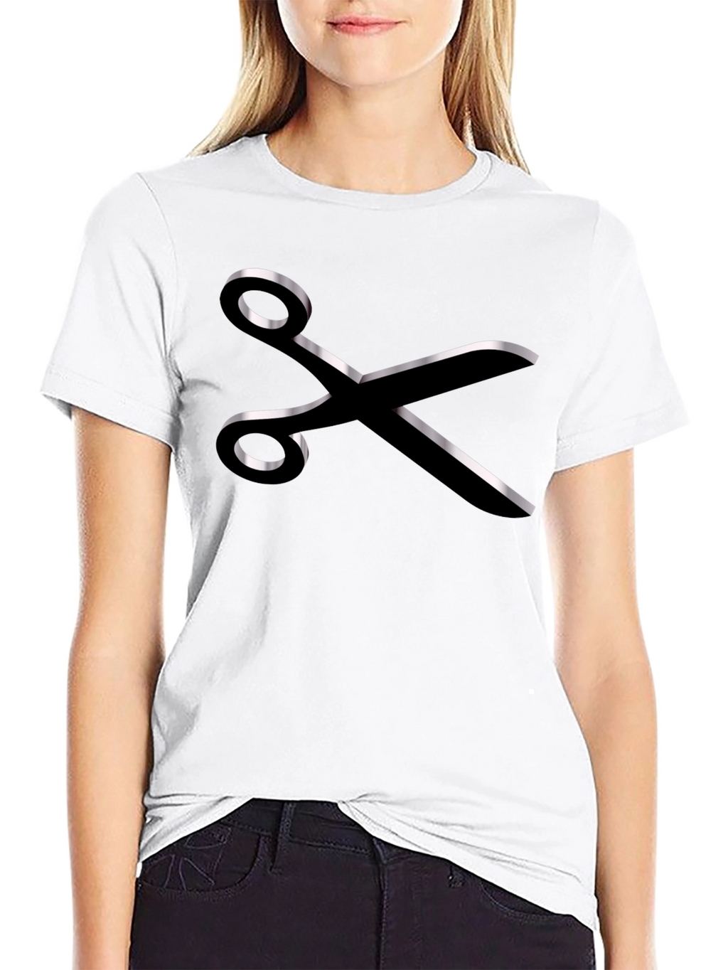 Stylish Scissors Graphic Tee - Black Cotton Blend