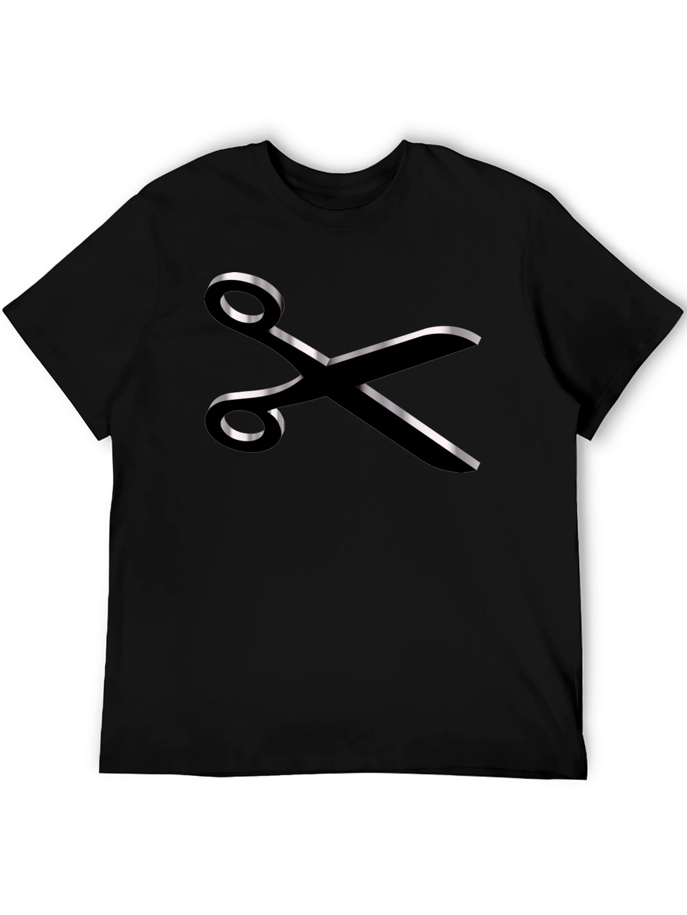 Stylish Scissors Graphic Tee - Black Cotton Blend