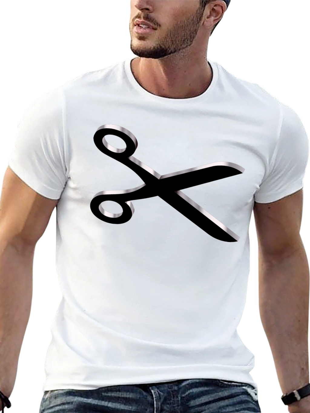 Stylish Scissors Graphic Tee - Black Cotton Blend