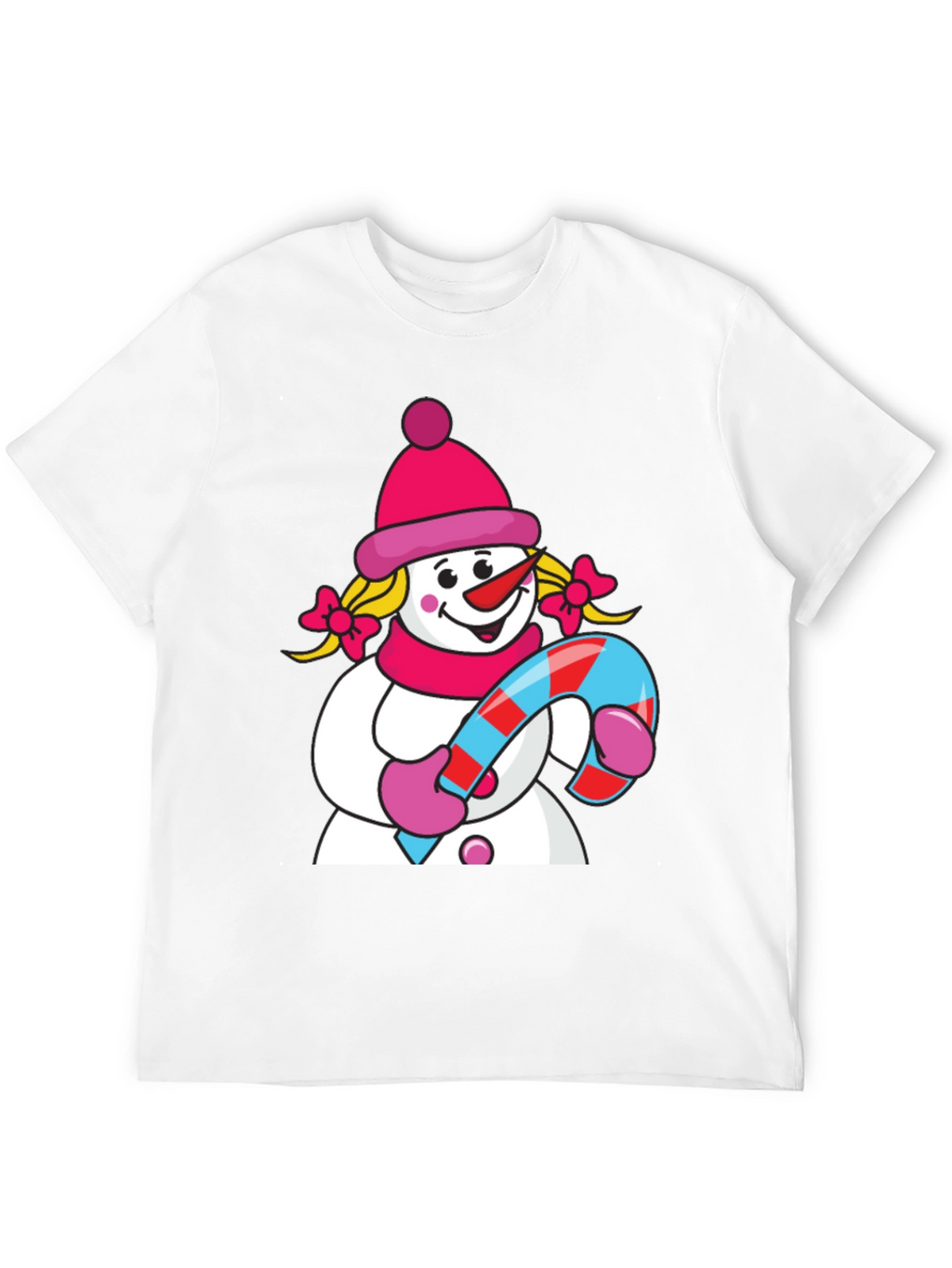 Cute Snowman with Candy Cane Black T-Shirt