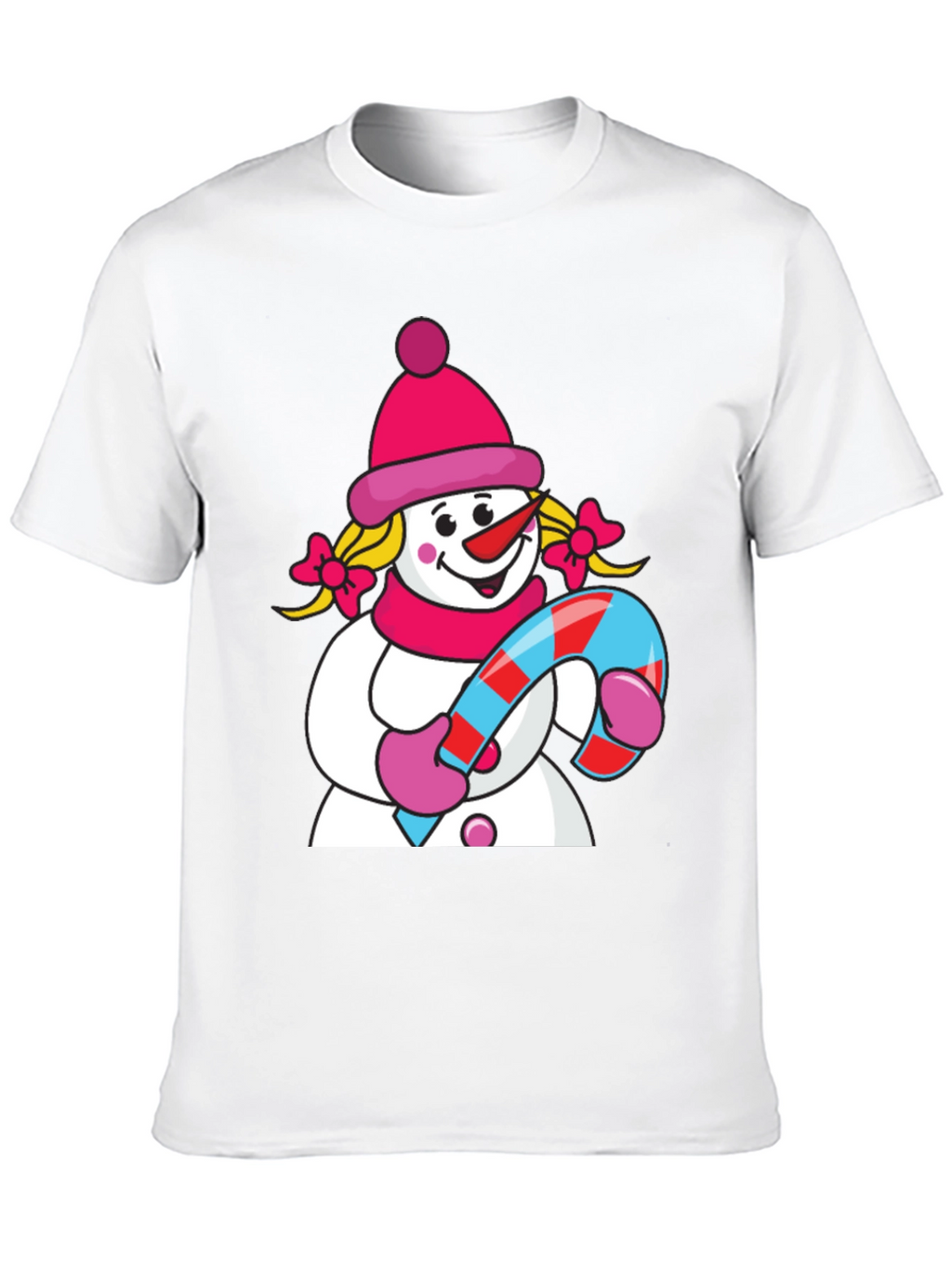 Cute Snowman with Candy Cane Black T-Shirt