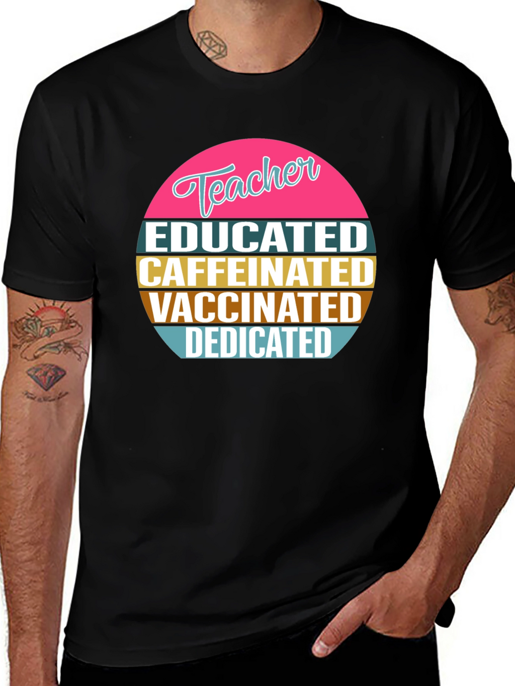 Educated Caffeinated Vaccinated Teacher T-Shirt