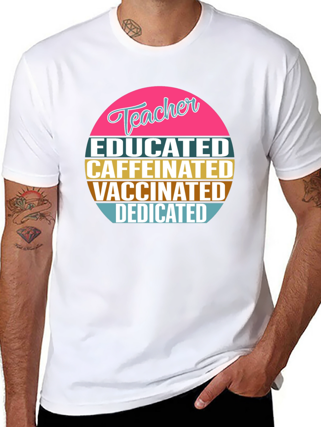 Educated Caffeinated Vaccinated Teacher T-Shirt
