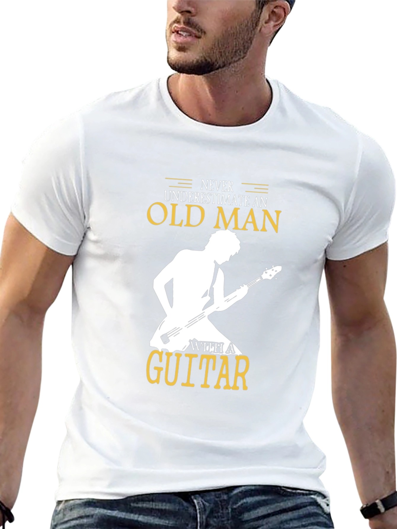 Never Underestimate Old Man Guitar T-Shirt