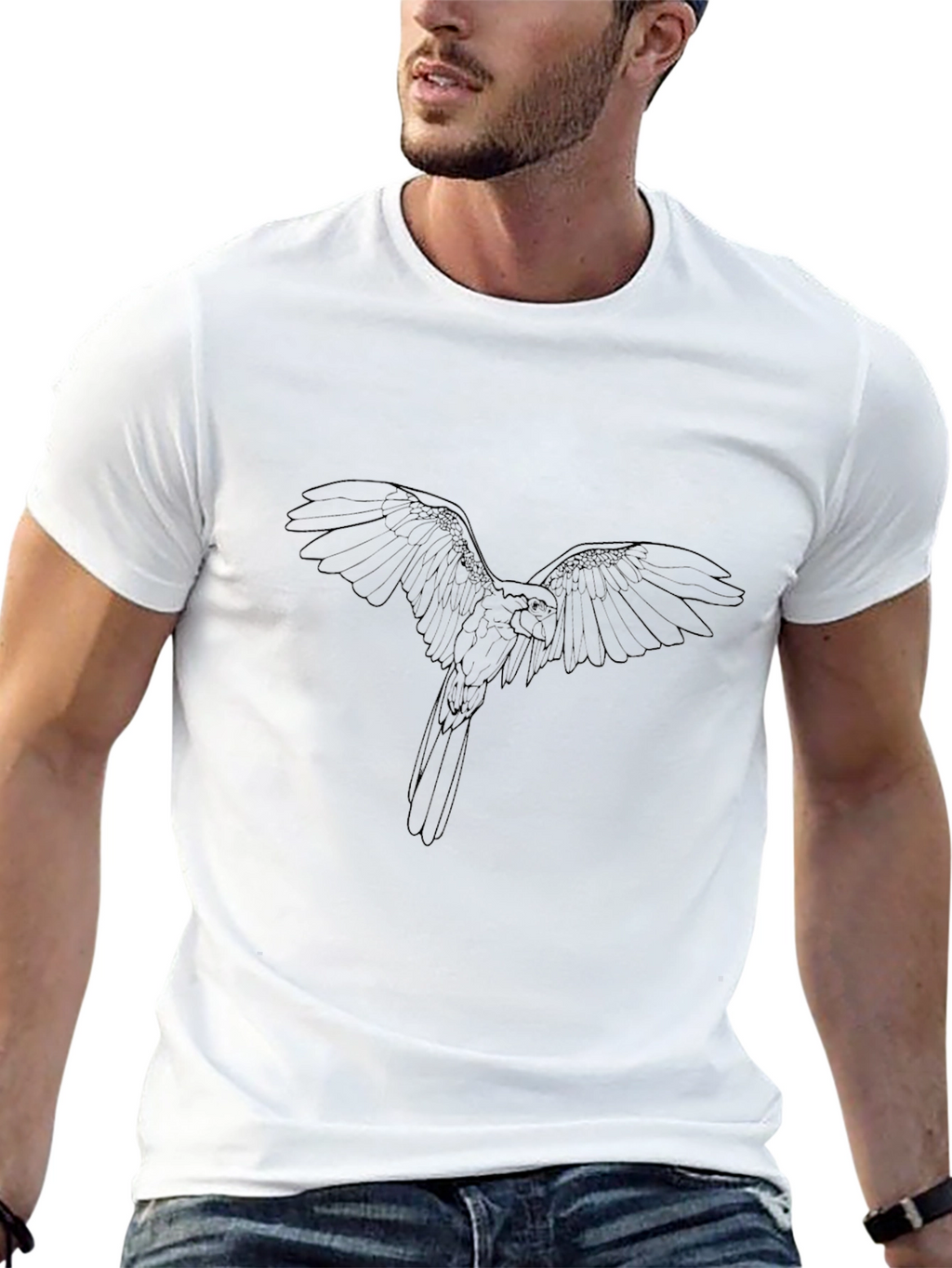 Mens Black T-Shirt with Bird Design